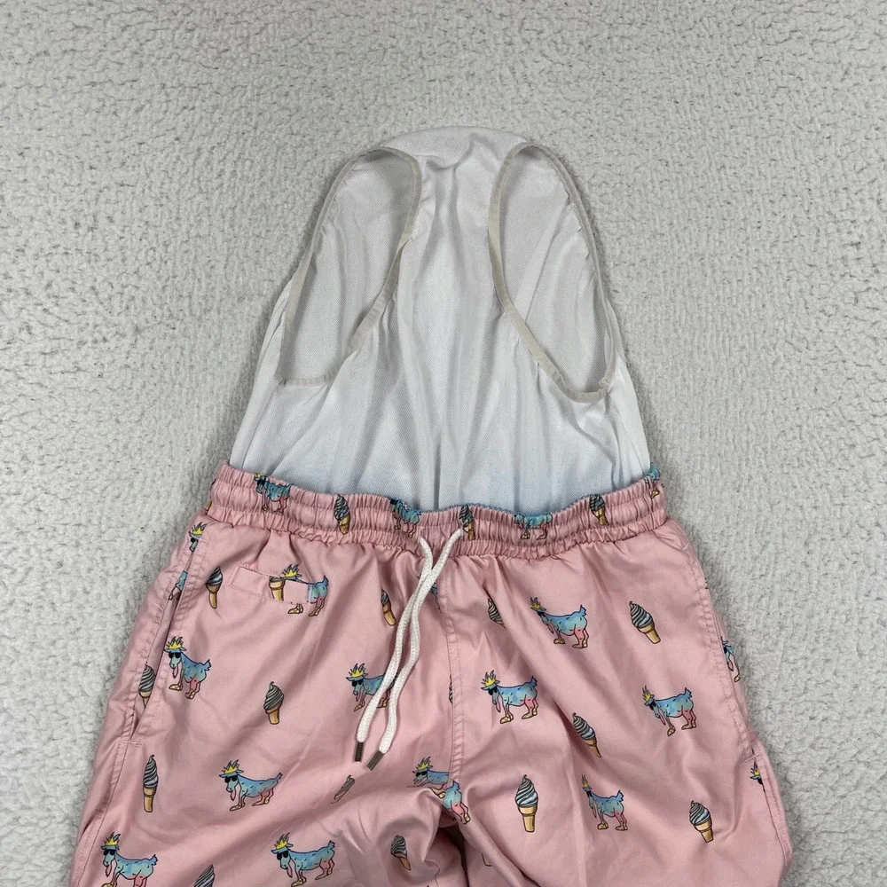 Goat USA Swim Trunks Mens Small Pink Goat Ice Cream Print Bathing Suit Pool